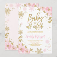 Winter Baby shower Invitation Pink Gold Sneeuwvlok