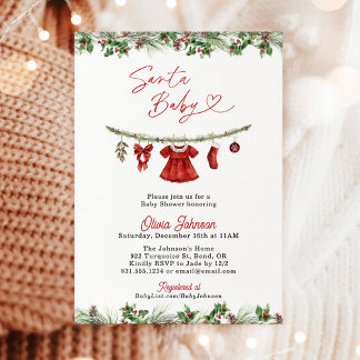 Winter Baby Shower Invite, Girl Santa Baby Shower  Kaart