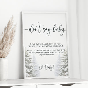 Winter Baby shower niet zeggen Baby spel teken Poster
