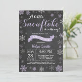 Winter Baby shower Paars Snowflake Chalkboard Kaart (Staand voorkant)