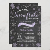 Winter Baby shower Paars Snowflake Chalkboard Kaart (Voorkant / Achterkant)