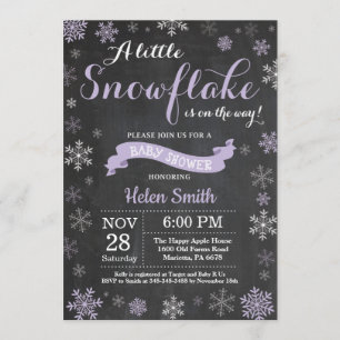 Winter Baby shower Paars Snowflake Chalkboard Kaart