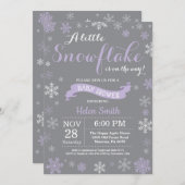 Winter Baby shower Paarse Witte en Grijze Sneeuwvl Kaart (Voorkant / Achterkant)