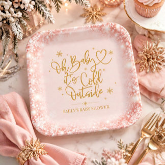 Winter Baby Shower Roze Goud Sneeuwvlok Papieren Bordje