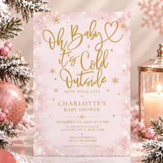 Winter Baby Shower Roze Goud Sneeuwvlok Uitnodigin