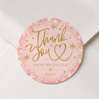 Winter Baby Shower Roze Sneeuwvlok Bedankt Ronde Sticker