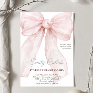 Winter Baby Shower Roze Sneeuwvlok Strik Coquette Kaart