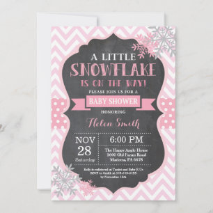 Winter Baby shower Roze Snowflake Chalkboard Kaart