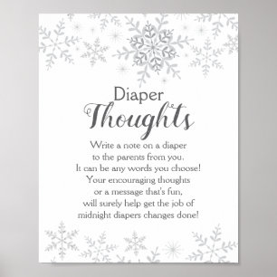 Winter Baby shower Snowflakes Diaper Thoughts Sign Poster