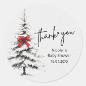 Winter Baby Shower Thank You – Editable Text Ronde Sticker (Voorkant)