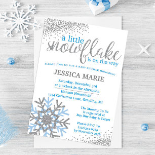 Winter baby shower uitnodiging - Blauwe Sneeuwvlok