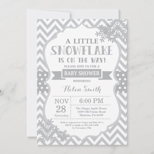 Winter Baby shower Uitnodiging Gray Snowflake (Voorkant)
