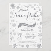 Winter Baby shower Uitnodiging Gray Snowflake (Voorkant / Achterkant)