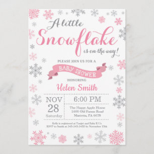 Winter Baby shower Uitnodiging roze Snowflake