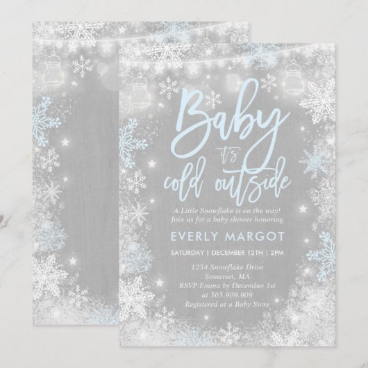 Winter Baby shower Uitnodiging Rustic Winter Showe (Voorkant / Achterkant)