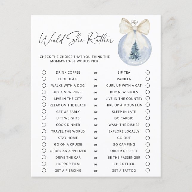 Winter baby shower - Zou ze liever spel (Voorkant)