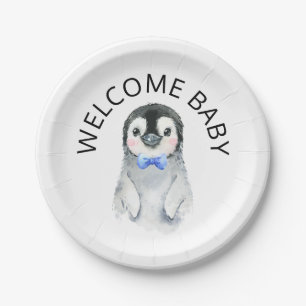 Winter Babyshower Jongen Pinguïn Papieren Bord