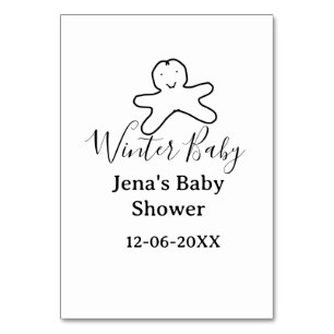 Winter babyshowerkoekje zwart gekrabbeld handgetek kaart