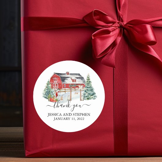 Winter Barn-kerstbruiloft Ronde Sticker