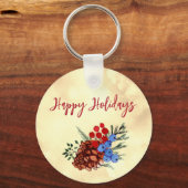 Winter Barries Merry kerstbomen Geel Rood Sleutelhanger (Voorkant)