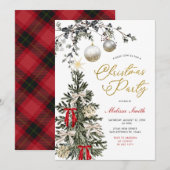 Winter Baubles Red Bow Star Christmas Tree Party Kaart (Voorkant / Achterkant)