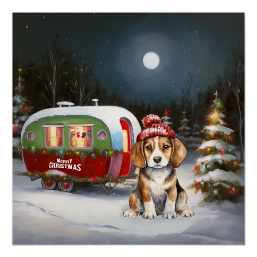 Winter Beagle Caravan Kerstavontuur Perfect Poster (Voorkant)