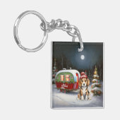 Winter Beagle Caravan Kerstavontuur Sleutelhanger (Voorkant Links)