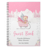 Winter Bear Pink Sleigh Baby shower livre d'hôtes (Devant)