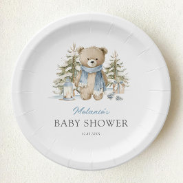 Winter Bear Watercolor Baby Shower Papieren Bordje