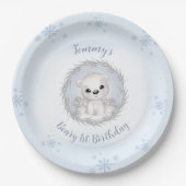 Winter Beary 1e Verjaardag Schattige Blauw Polar B Papieren Bordje (Voorkant)