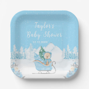 Winter Beer Blauwe Slee Baby Shower Papieren Bordje