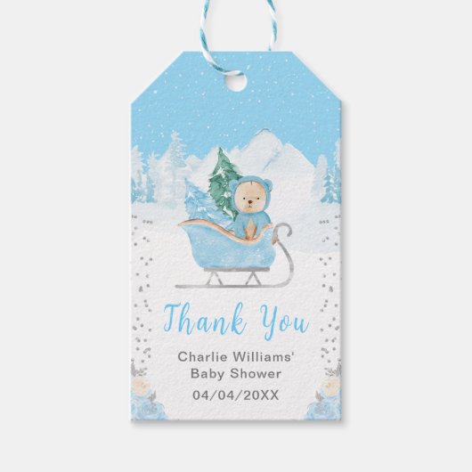 Winter Beer Blue Sleigh Baby shower Dank u Cadeaulabel (Voorkant)