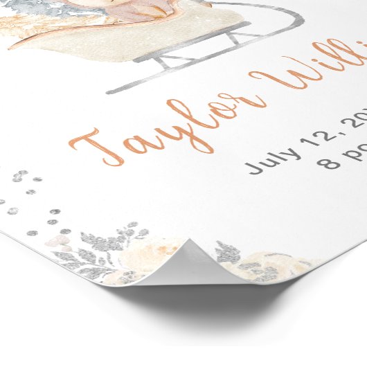 Winter Beer Bruin Sleigh Geboorte Statistieken Poster (Hoek)