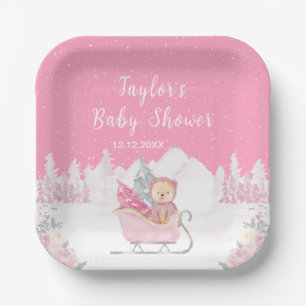 Winter Beer Roze Slede Baby Shower Papieren Bordje
