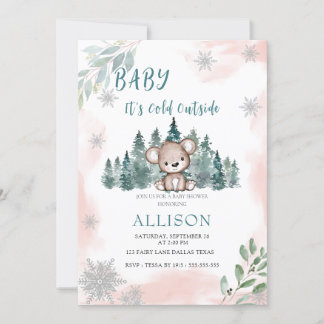 Winter Beer Sneeuwvlokken Roze Baby shower Kaart