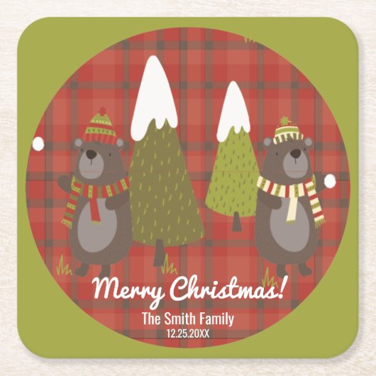 Winter Beer Witte Kerstmis Rood Buffalo Pset Vierkante Kartonnen Onderzetter (Voorkant)