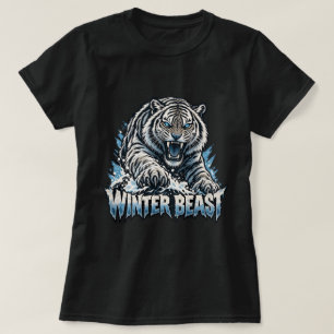 Winter Beest Witte Tijger T-shirt, Felle Gierende T-shirt