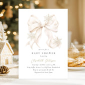 Winter Beige Bow Baby shower Uitnodiging