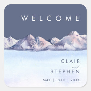 Winter Berg Avond Bruiloft Welkom Vierkante Sticker