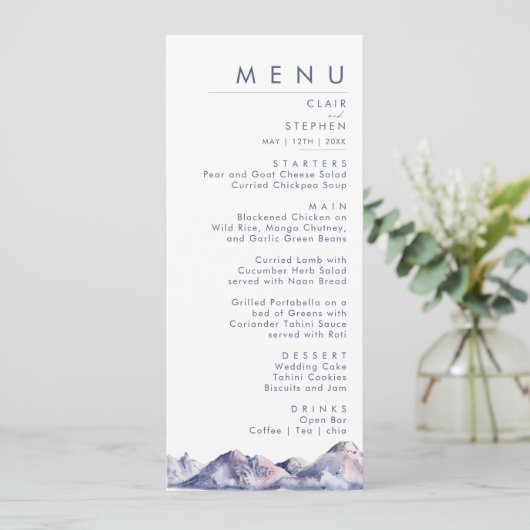 Winter Berg Bruiloft Diner Menu (Staand voorkant)