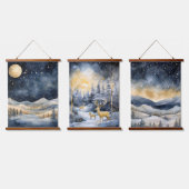 Winter Bergen Herten Sterren Marine Landschappen Hangend Wandkleed (Driedubbel)