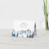 Winter Bergen Pijnboom Bruiloft Bedankkaart (Achterkant)