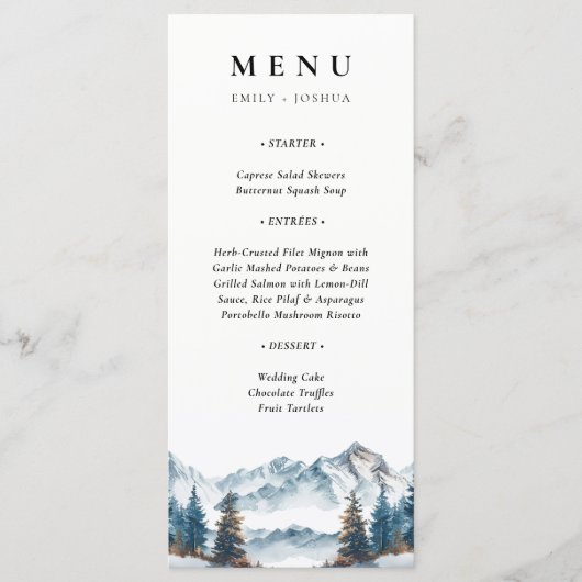 Winter Bergen Pijnboom Bruiloft Menu (Voorkant)