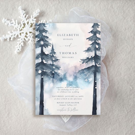 Winter Bergen Sneeuwden Pijnbomen Elegante bruilof Kaart