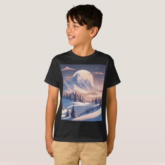 Winter berglandschap met sparrenbomen en zon t-shirt (Voorkant volledig)