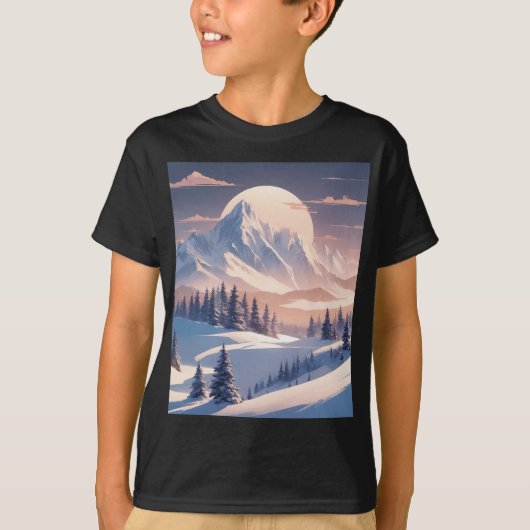 Winter berglandschap met sparrenbomen en zon t-shirt (Voorkant)