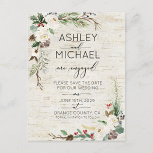 Winter Berken Kalligrafie Bruiloft Save the Date Aankondigingskaart