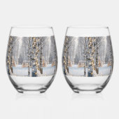 WInter Berkene Bos Gouden Kerstverlichting Wijnglas Zonder Voet (Links)