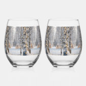 WInter Berkene Bos Gouden Kerstverlichting Wijnglas Zonder Voet (Rechts)