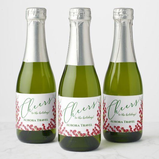 Winter Berries en Greens Kerstmis Cheer Mini Sparkling Wijnetiket (Flessen)